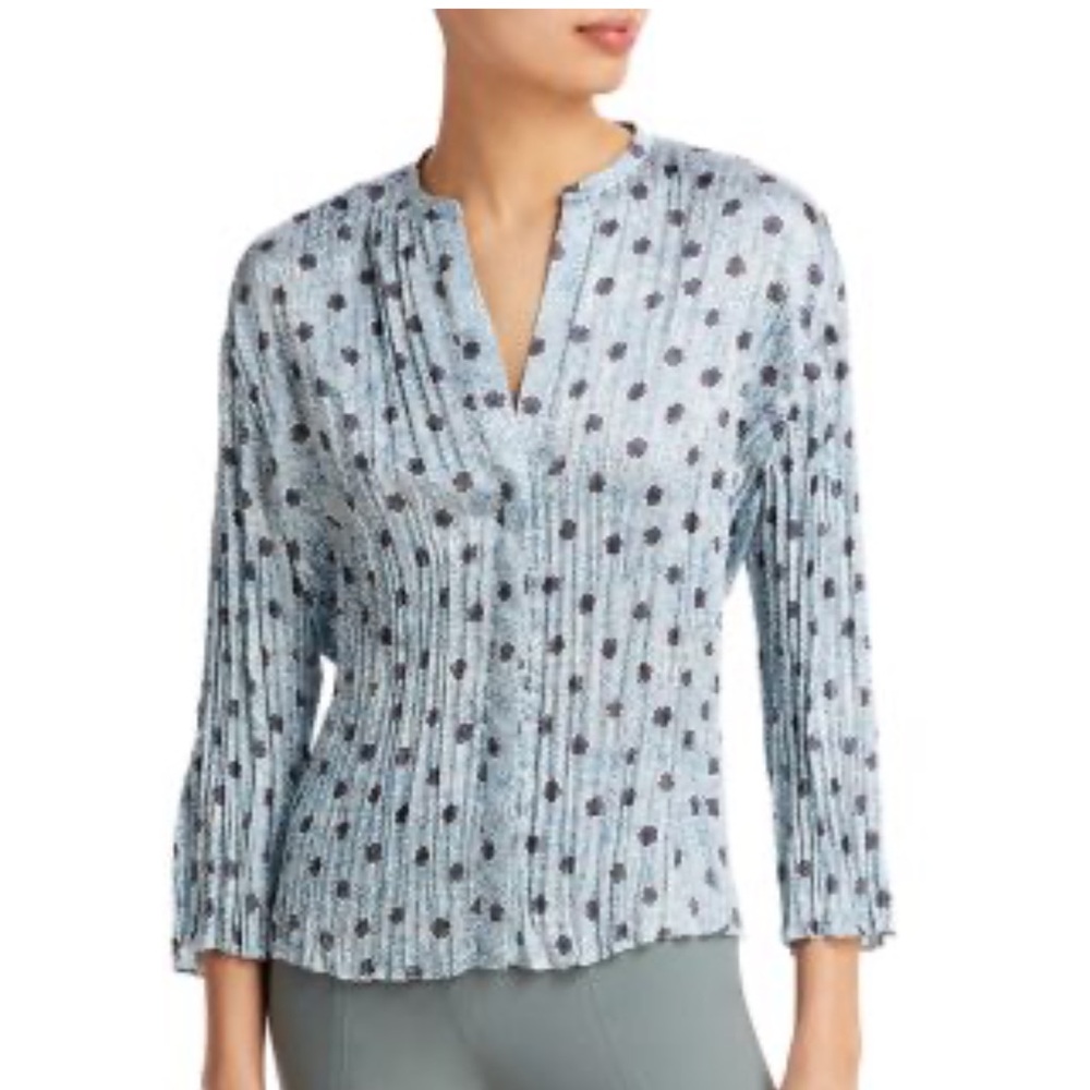 Vince Camilla pleated oversized floral blue and white blouse